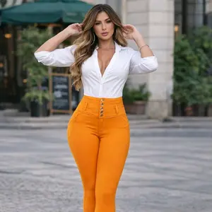 IBC JEANS PRIMIUM 5 Botones - Orange High-Waist Pants with Five Buttons Design for Stylish Wear