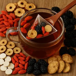 HerbalBlend Kidney Support Ginseng Five Treasure Tea Organic Sugar Free Caffeine-Free with Red Dates Goji Mulberry Wolfberries Traditional Beverage  Natural