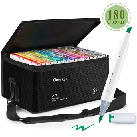 Chen Rui 48/60/80/120/168/180-Color Double-Tipped Permanent Art Markers, Chisel & Brush Professional Marker Set with Base, Drawing Supplies Kit Perfect for Adult Coloring Books, Sketching, Illustration, Back-to-School and Christmas Artist Gifts, Art Pens