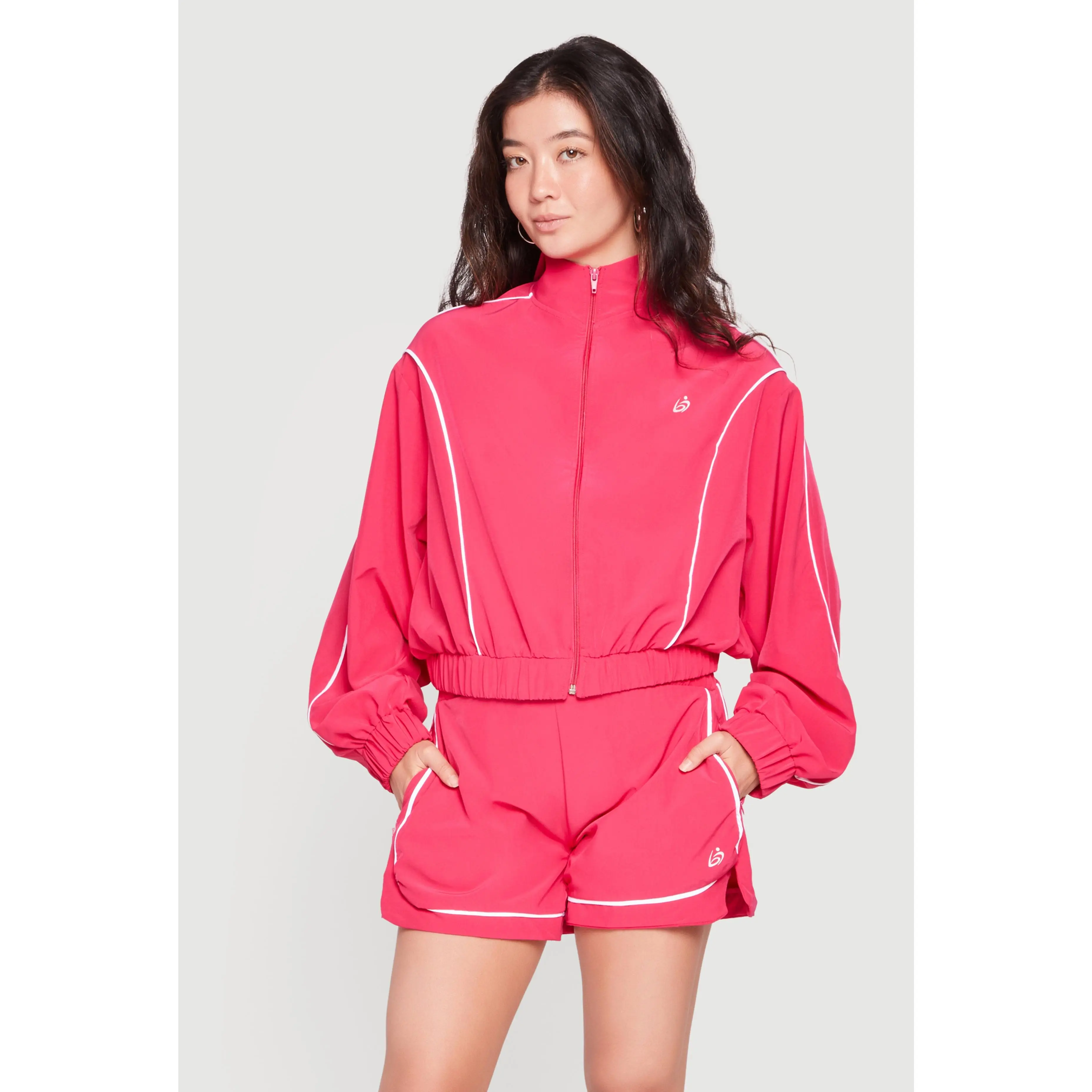 Contrast Trim Piping Zip Front Track Jacket
