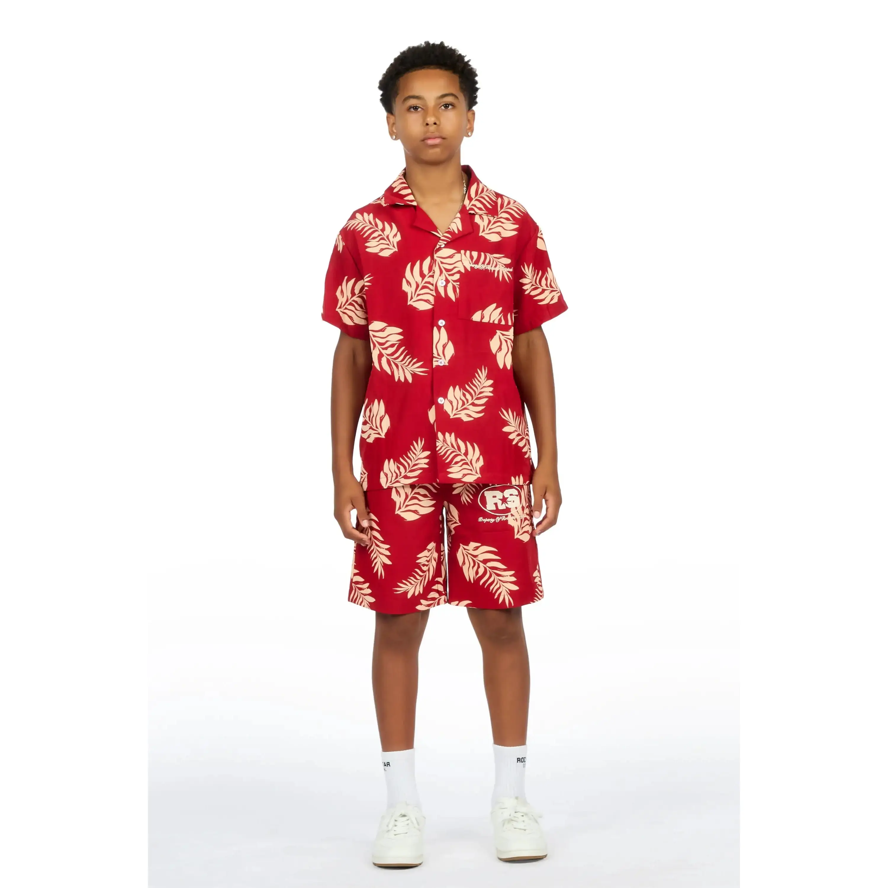 Boys Puka Red/Cream Button Down Shirt/Short Set