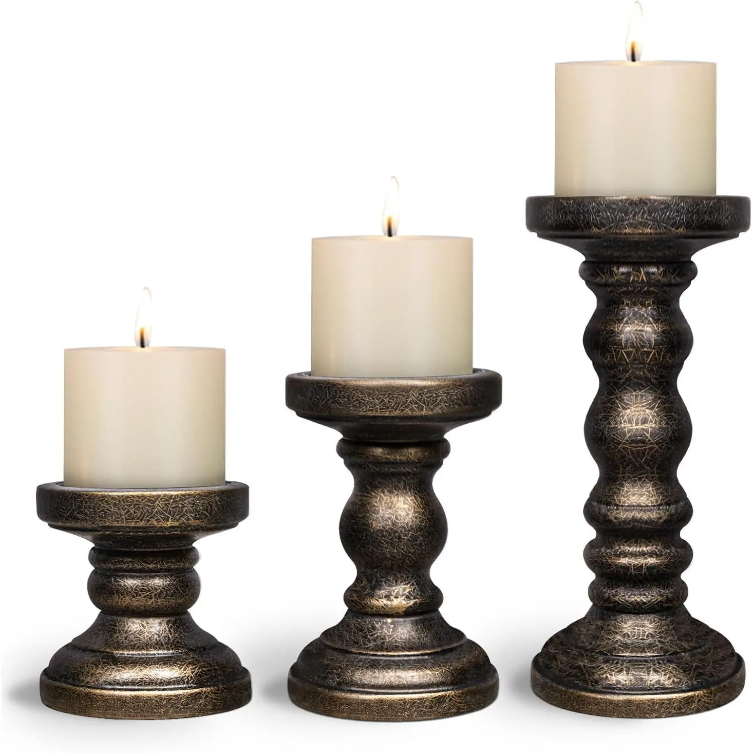 Candle Holder for Pillar Candle Set of 3, Farmhouse Wood Candle Holder, Rustic Wooden Candle Stand, Vintage Tall Candle Stand Decorative for Living Room, Table Centerpiece,Brown