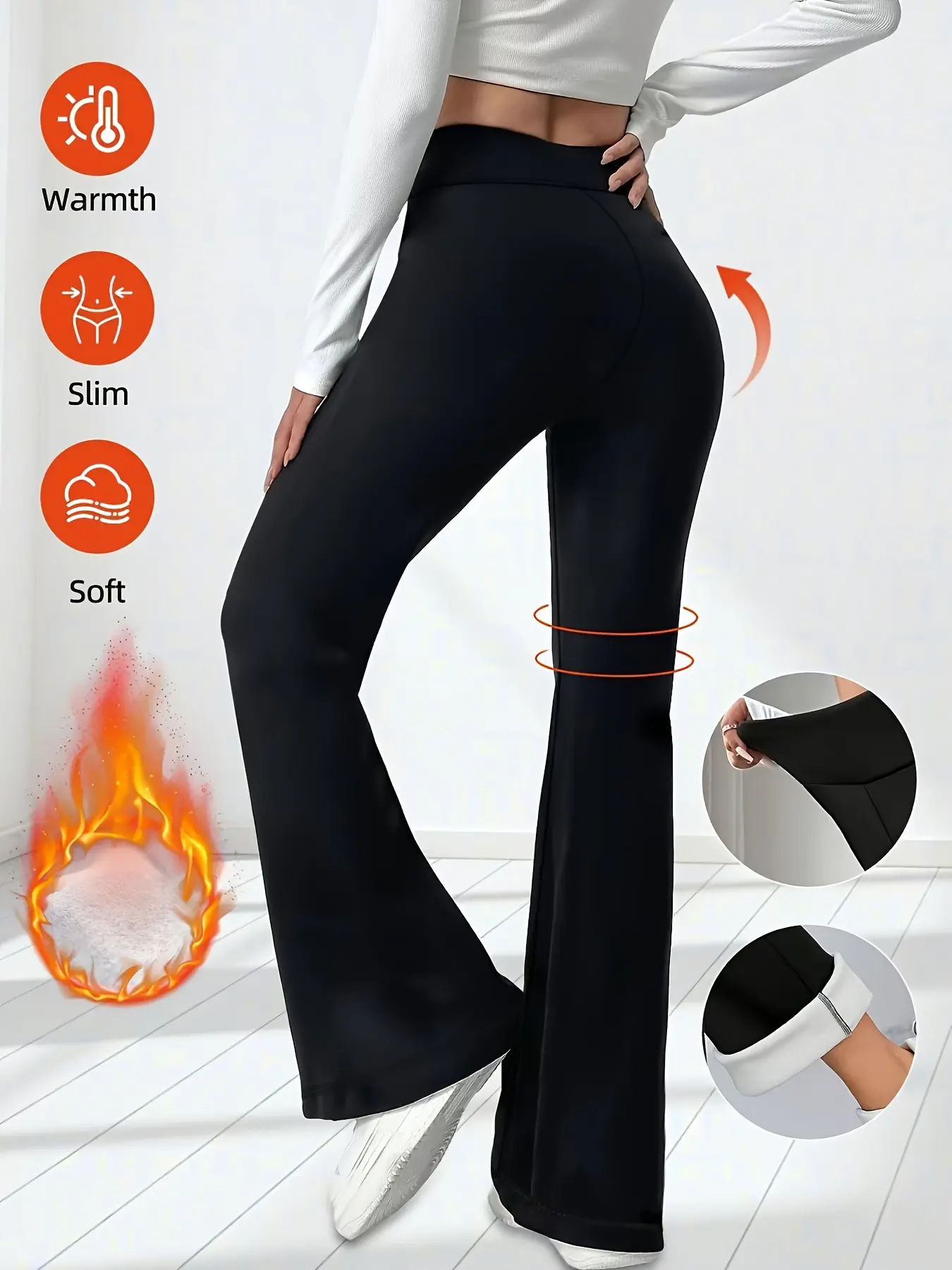 Women's Thick Lamb Fleece High-Waist Shaping Pants for Women - Winter Cold-Resistant, Warm, Stretchable Polyester Bottoms with Leather Tag, Functional Leg Pockets