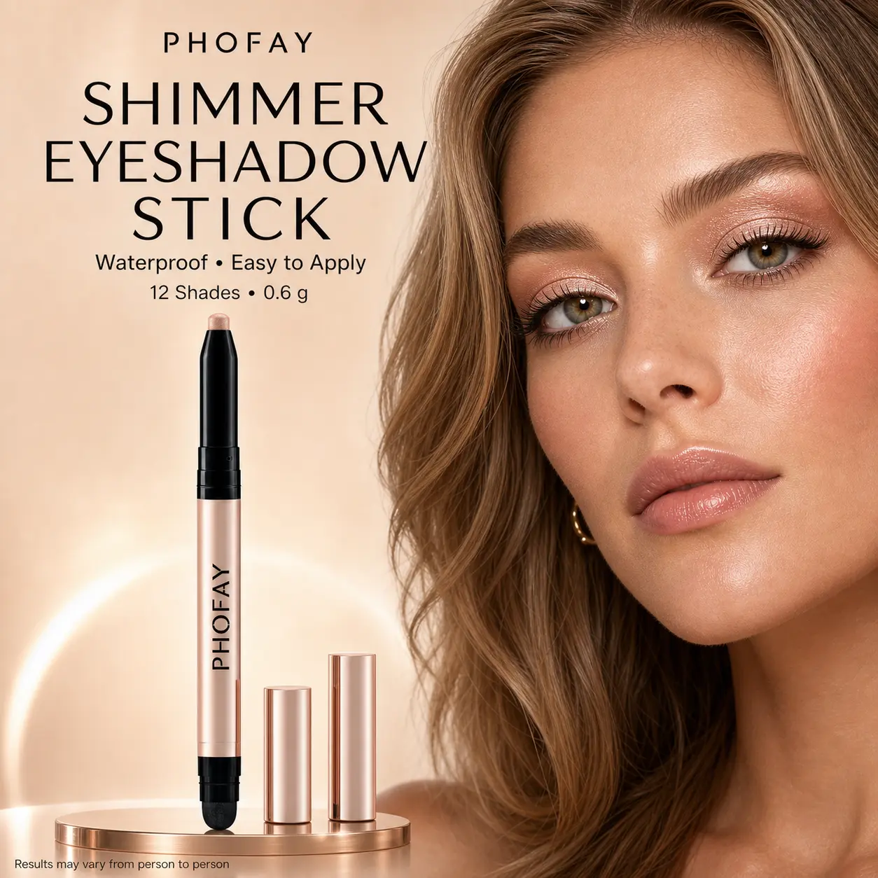 PHOFAY Dual-Ended Shimmer Eyeshadow Stick with Built-In Smudger, Waterproof Easy-Apply Pearl Eye Shadow Pencil, 0.6g, 12 Shades