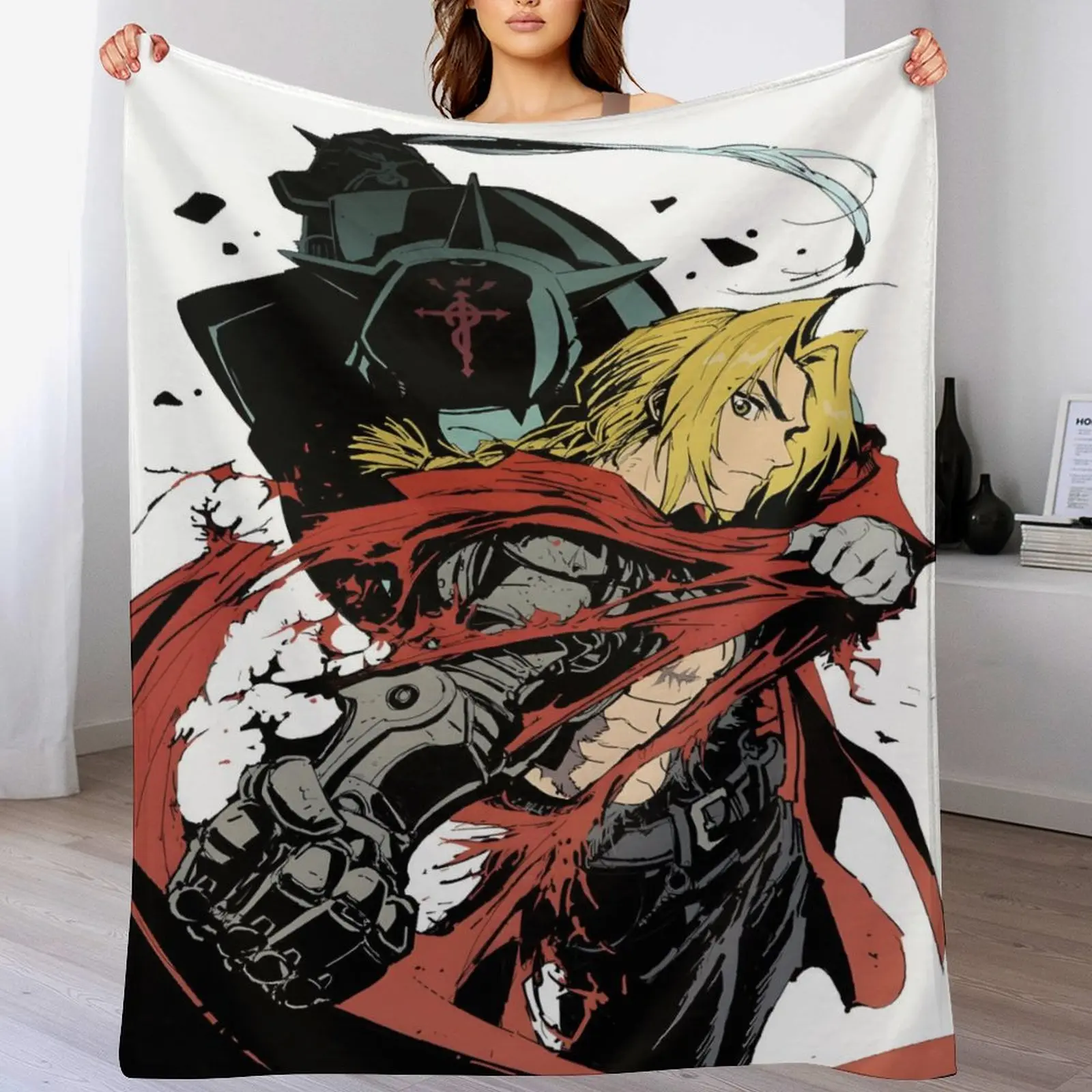 Anime Fullmetal Alchemist Flannel Blanket - Shrink-Resistant, Wrinkle-Resistant, Durable Soft Microfiber Bedding for Teens' Room Decor (Machine Washable, Fade-Proof, Ideal for Christmas, Watch Party, Birthday)