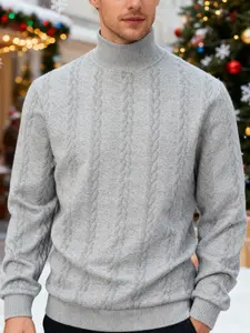 Men's High Neck Knitted Sweater, Soft Warm Pullover with Classic Texture Design, Fashion Casual Top for Fall Winter Christmas, Christmas Gift Black Friday, Knitwear