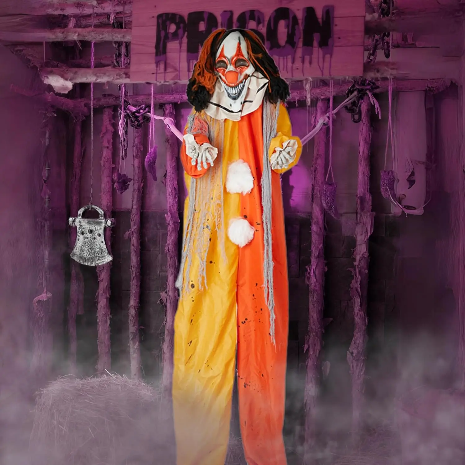 Ubesgoo 8.2ft Standing Horror Clown Halloween Decoration - Voice-Activated Animatronic with Clown Voice, Red Light in Eyes, Scary Haunted House Prop for Outdoors, Garden