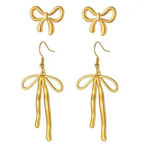 Gold Bow Earrings Pink Small Classic Bow Stud Earrings for Women Dainty Pearl Bow Dangle Earrings Hypoallergenic Gold Earrings Christmas Bow Earring for Women