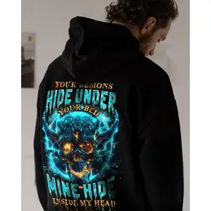 YOUR DEMONS HIDE UNDER YOUR BED SKULL Print Men's T-shirt, Sweatshirt Hoodie Top Menswear, Cotton Tee Shirt Casual Streetwear
