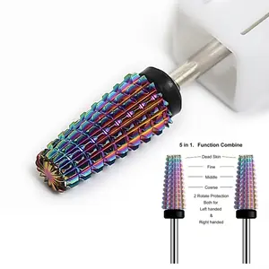 Rainbow Plated Tungsten Carbide Nail Drill Bit, 5 In 1 Multi‑Function Straight Flute Two‑Way Nail Remover Bit, 7 Grit Options Manicure Pedicure Mill Bits Nail Art Accessories Tool