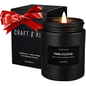 Premium Pine and Clove Candle | Scented Candles for Home | Holiday Candles | Masculine Candle | Christmas Candles | Aromatherapy Candle | Long Lasting Fragrance with 45 Hour Burn Time - 7.6Oz Craft & Kin