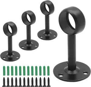 1Inch Curtain Rod Ceiling Mount Bracket, Stainless Steel Flange Rod Holder, 4 count - Black