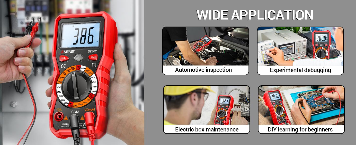 Multimeter with Backlit LCD,Ohm Volt Amp Meter,Non Contact Voltage Tester Measures DC AC Voltage,Current,NCV,Resistance,Continuity,Diodes,Electric Tools for Automotive Battery Test(Red) Multimeter with Backlit LCD,Ohm Volt Amp Meter,Non Contact Voltage Tester Measures DC AC Voltage,Current,NCV,Resistance,Continuity,Diodes,Electric Tools for Automotive Battery Test(Red)