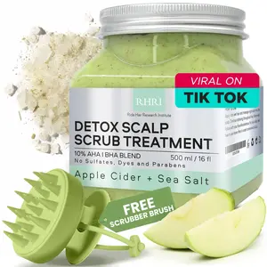 Apple Cider & Sea Salt Green Scalp Scrub Sulfate-Free | 10% AHA & BHA | Exfoliating Hair & Scalp Treatment for Detox, Dandruff & Build-Up | Scalp Exfoliator Hair Scalp Scrub | Refreshing ( 16 Fl Oz )