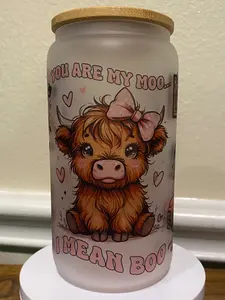 Valentine Highland Cow Glass Cup