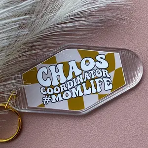 Chaos Coordinator Gold And Cream Keychain - Trendy Checkered Motel Keychain - Cute Gifts For Birthday