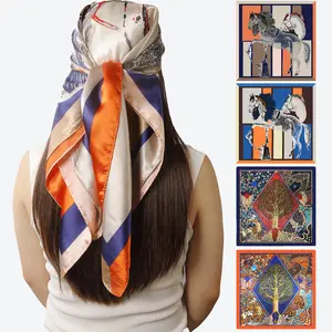 Twicebeauty 35Inch Satin Square Hair Scarf Bandanas 4Pcs Large Silk Head Scarves Lightweight Satin Hair Kerchief Sleeping Hair Wraps