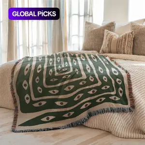 Multi-Function Tassel Woven Blanket -Green Snake Pattern Bed Blanket, for Sofa Cover Couch Throw Blanket Armchair Home Decor Wall Art Tapestry Furniture Slipcover Tablecloth Shawl Outdoor Picnic Camping Gear Beach Towel Office Nap Hippie #GLOBAL PICKS