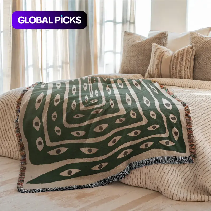 Multi-Function Tassel Woven Blanket, Green Snake Pattern Bed Blanket, Also for Sofa Cover Couch Throw Blanket Armchair Home Decor Tablecloth Shawl Outdoor Picnic Camping Beach Towel, Blanket with Tassels #GLOBAL PICKS