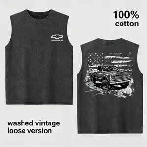 Retro Washed Cotton Sleeveless Muscle Tee for Men, Chevrolet Classic American Truck Graphic Shirt, Oversized Loose Fit Tank Top, Vintage Streetwear Summer Gym Casual Outfit