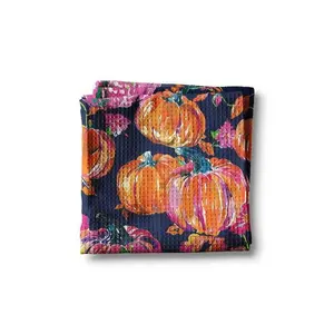 Preppy Navy Pink Pumpkin Fall Coastal Kitchen Towel Waffle Gift Cleaning Cloth 16"x24" Polyester Polyamide Halloween Thanksgiving