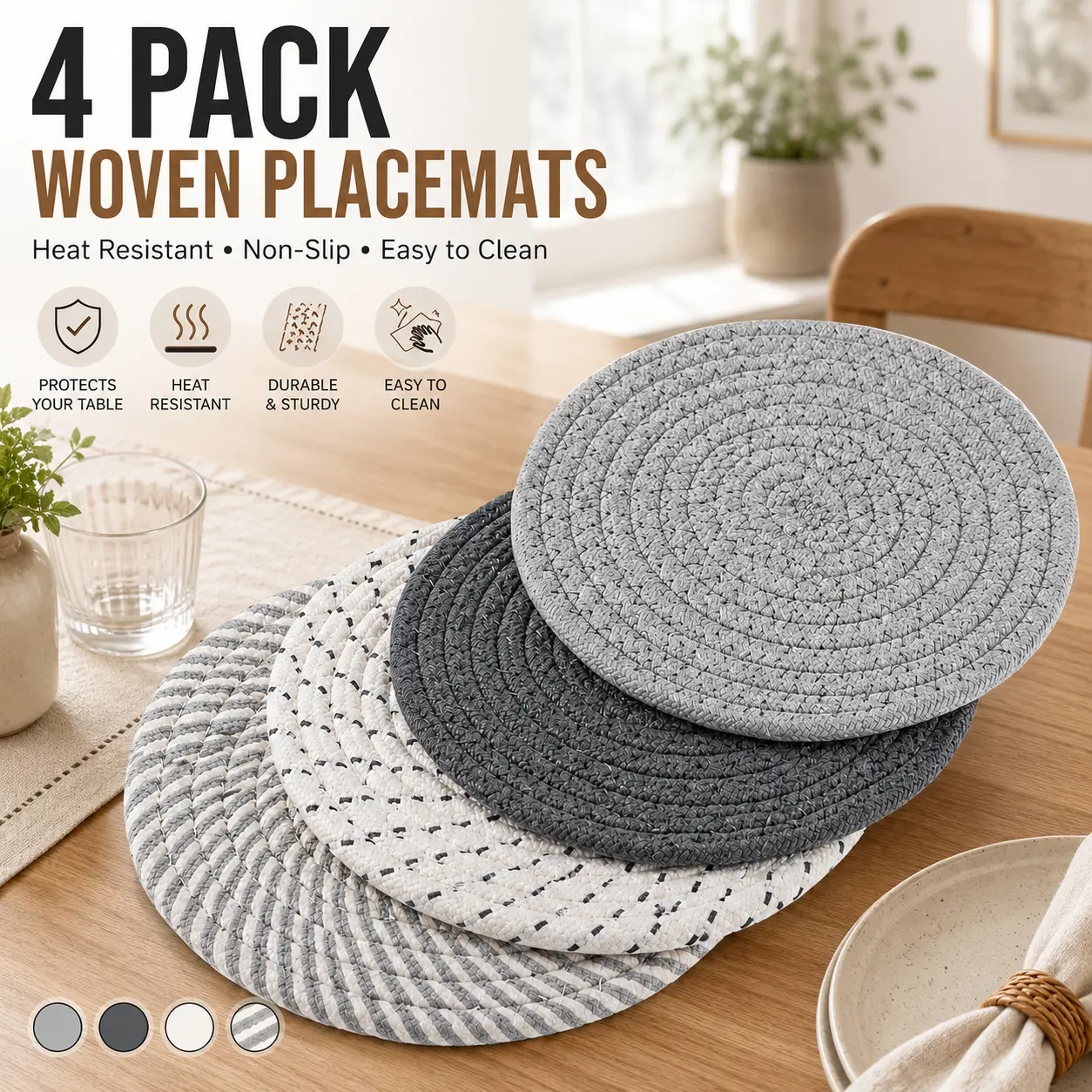 Heat Resistant 4 Pack Trivets 7 Inch, Hot Pads for Dishes Pots Pans, Kitchen Pot Holders for Countertops Table, Farmhouse Decor Home Essentials, Billbotk#SummerVibes