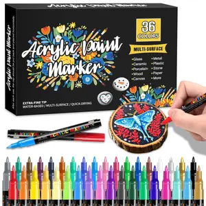 36 Color Acrylic Felt Tip Pens Set, Canvas Kit for Painting on Stones Wood Glass Ceramic, Water-Based Markers for Adults, Art Markers Pen