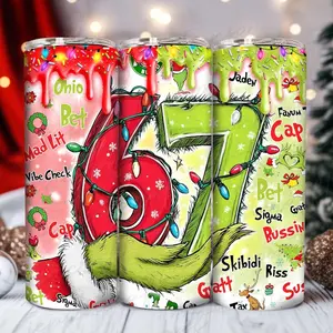 Six Seven Christmas Tumbler, Funny Meme Christmas Hands 20oz Skinny Tumbler, Funny Green Guy Christmas Tumbler, Viral 6 7 Joke Internet Sublimation Design Cup