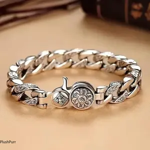 S925 Silver Plated  Unisex Neutral Style Rotatable Fashion Bracelet, Peace And Good Luck Bracelet, Timeless Retro Design, Domineering Cool Bracelet lady baggy cardigan perfect holiday party favor thick plush green candlestick easy cut wooden peanut  chain