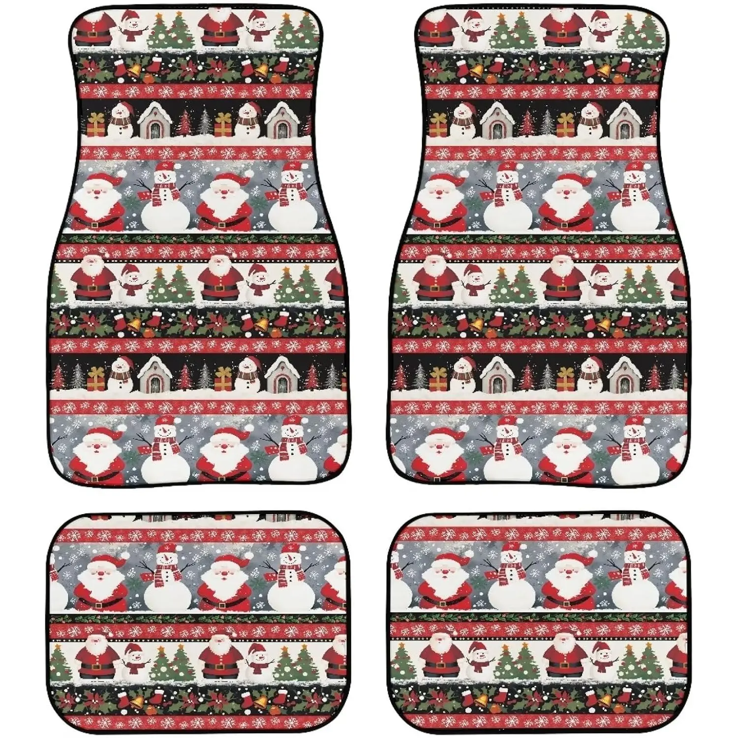 Santa Claus Snowman Print Stylish Car Floor Mats All Weather Decor Protection Carpets Decor Floor Mats Universal Fit for Most Cars Sedans SUVs Set of 4 ﻿