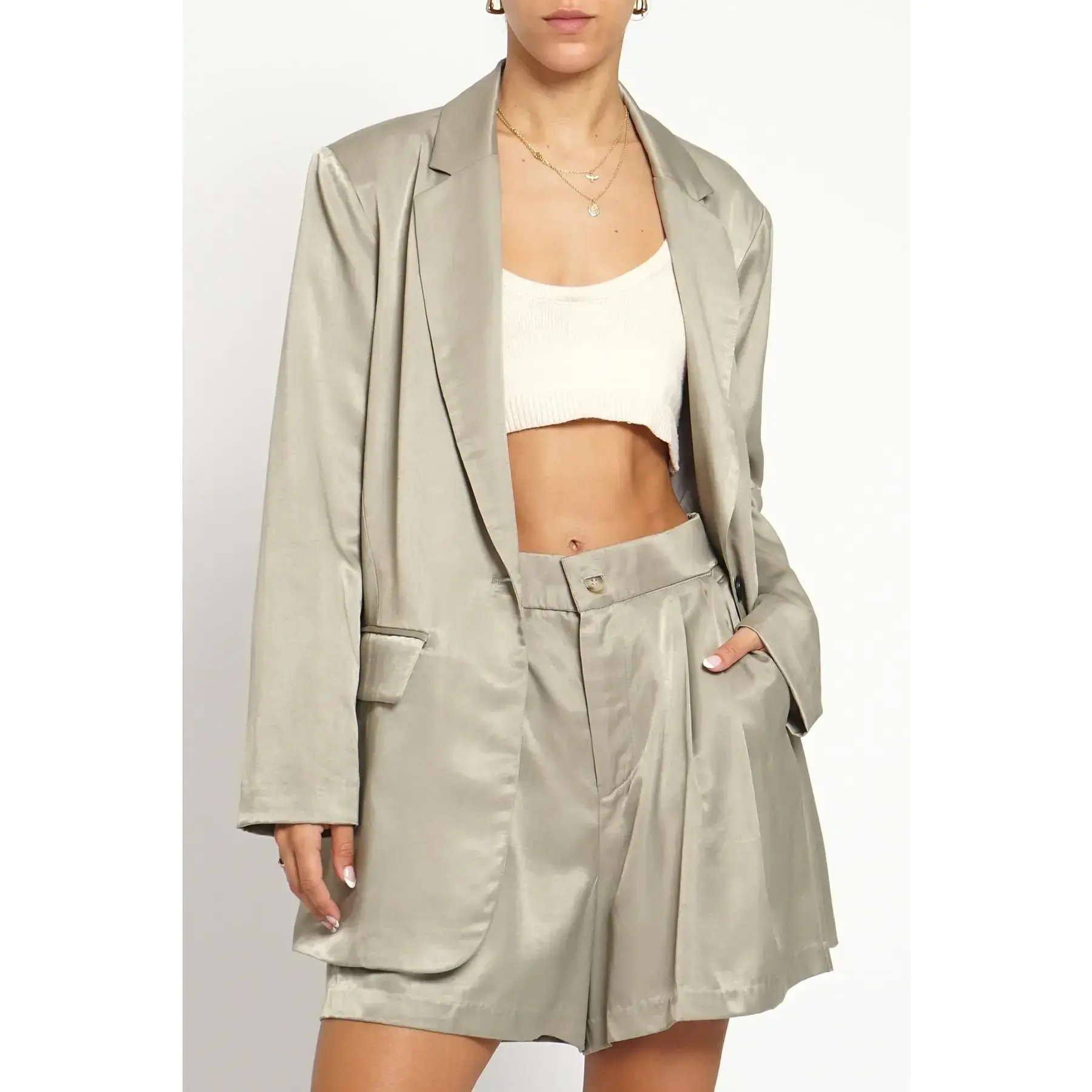 Women's Oversized Satin Blazer - Suit Separates for Womenswear - GSJ884