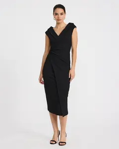 Express Crepe V-Neck Cap Sleeve Surplice Midi Sheath Dress