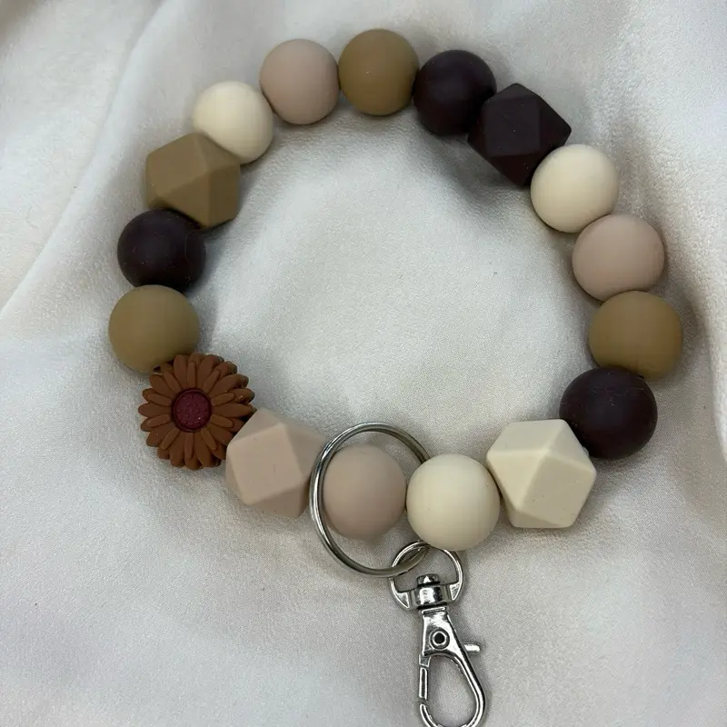 Big Brown Beaded Keychain Wristlet