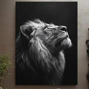 2D canvas painting, 2D canvas painting, 2D canvas painting 1-piece set, [2D canvas painting] framed, 30.48X40.64cm lion canvas painting, black and white lion portrait canvas art painting, lion wall art, lion zodiac gift, lion poster