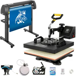 summervibes VEVOR Digital Clamshell 15 X 15 (38 X 38cm) Heat Transfer Press+ 28 Inch Vinyl Cutter Machine Kit Software