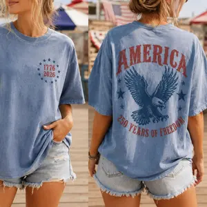 [Comfort Colors Shirt][Made In USA] Comfort Colors America Eagle Shirt, 250th Anniversary Tee, Patriotic Western Shirt, 250 Years of Freedom T-Shirt, Fourth of July Shirt, Independence Day Tee, Shirt For Women And Men