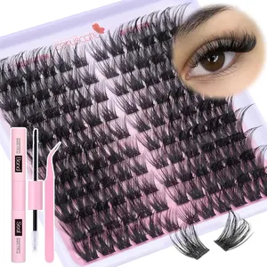 Lash Clusters Kit Cat Eye Lashes Wispy Left and Right Eye Lash Extension Kit 3D Eyelash Clusters Fox Eye Cluster Eyelash Extensions Individual Lashes with Lash Bond and Seal Lash Tweezers by CORUSCATE