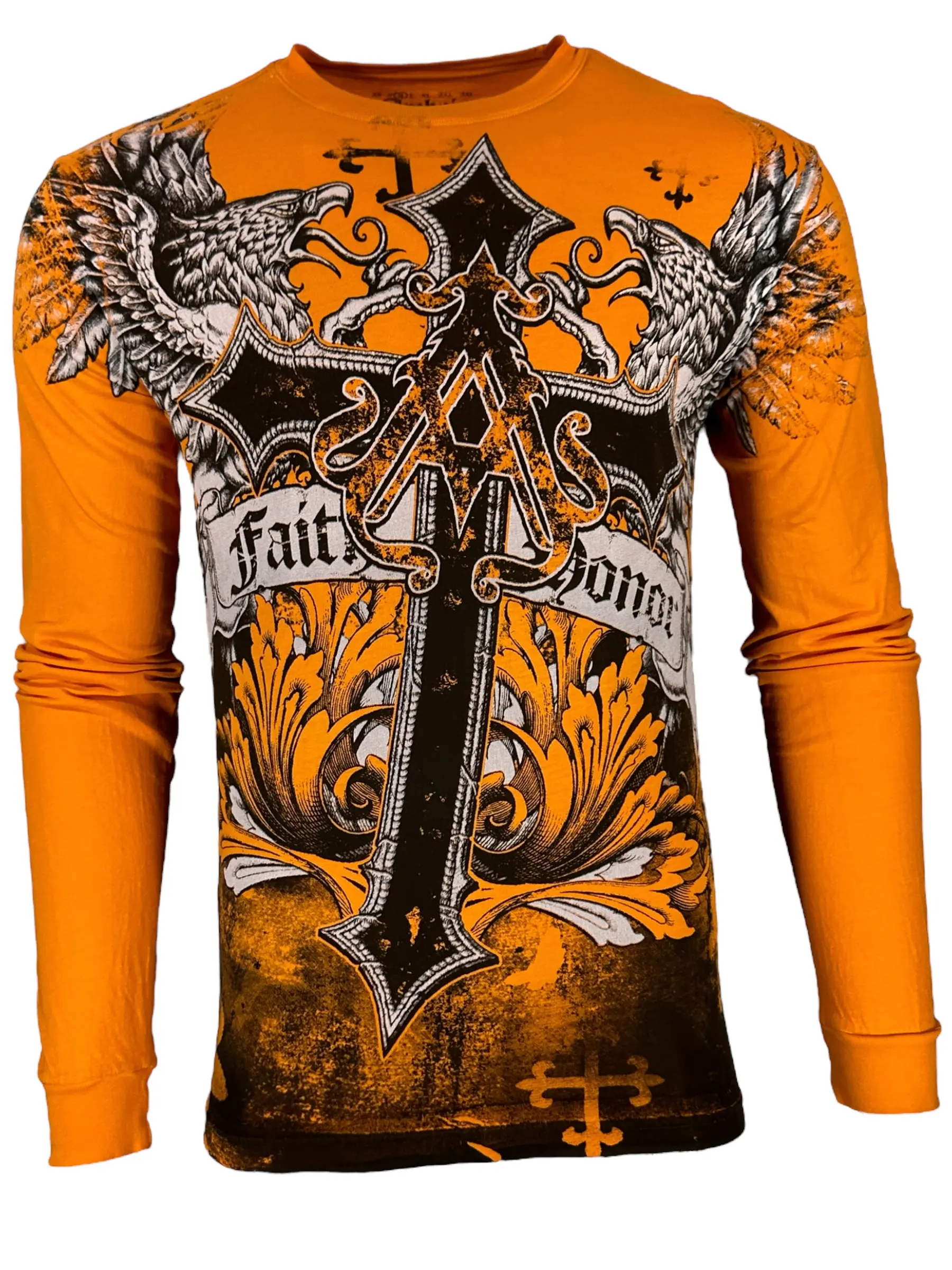 Xtreme Couture by Affliction Men's Winged Creature Long-Sleeve Graphic T-Shirt, Gothic Cotton Fashion Top, Printed in USA, Tshirt, Crew Neck Shirt, Round Neck, Streetwear