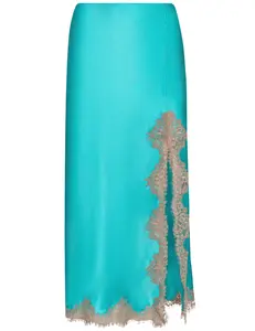 L'AGENCE Tico Silk Lace Skirt in Cyan & Cappuccino