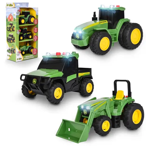 John Deere 3 Pack Mini Vehicles- Lights and Sound Realistic 5" Farm Vehicles, 7R Series Tractor, 6105M Tractor and Gator