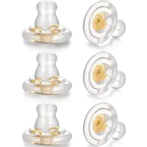 6pcs 18K Gold Silicone Locking Earring Backs Replacements for Studs Droopy Heavy Earrings, Hypoallergenic Soft Clear Earring Backs for Adults Kids