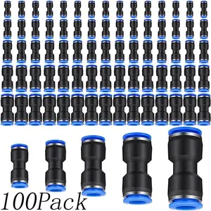 100 Pack Quick Connect Air Hose Fittings,Kitchen Mini Air Hose Fittings,Plastic Straight Tube Connector,5 Sizes Air Line Push to Connect Fittings Kit,for Connect