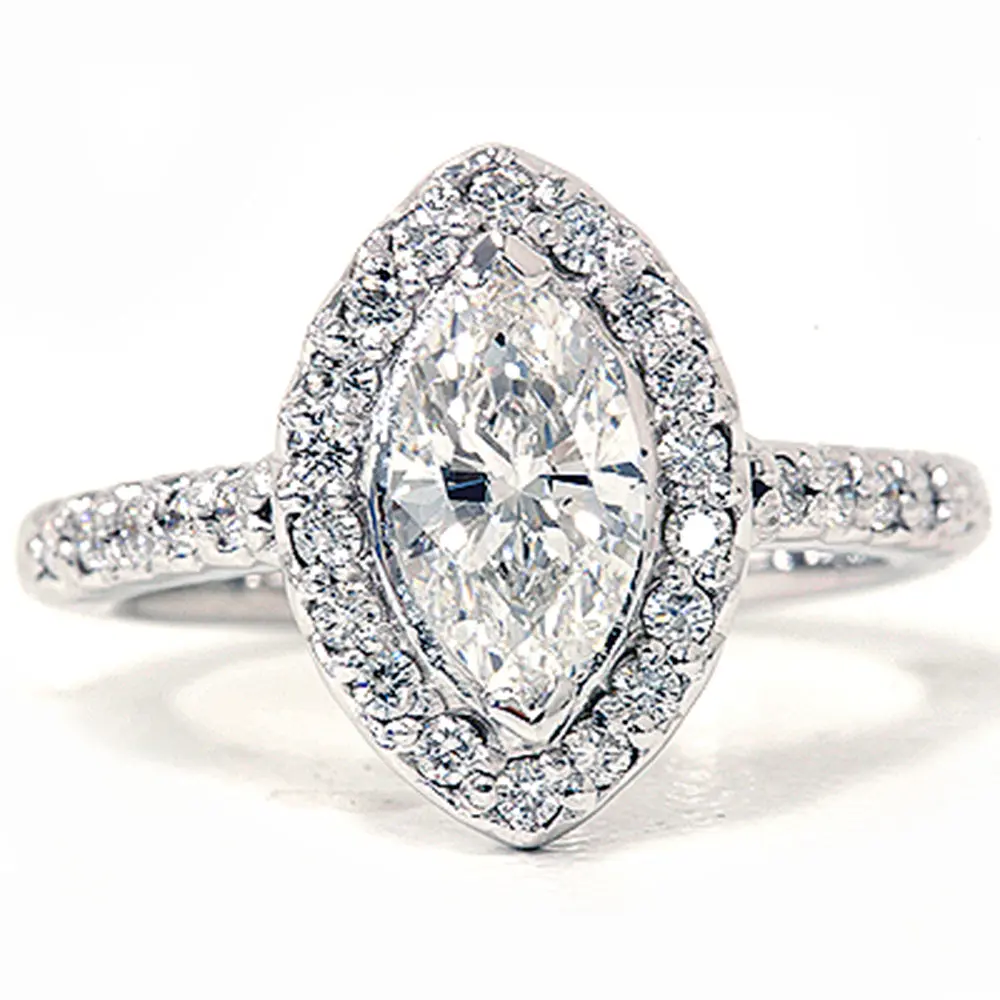 1 3/8ct Marquise Halo Diamond Ring 14K White Gold
