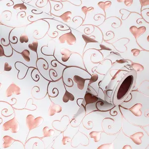 Heart Wrapping Paper - Mini Roll - 17 inch x 16.5  - Embossed Love Heart with Rose  Foil Wrapping Paper for Valentines Day, Wedding, Anniversary, Birthday
