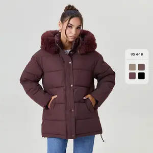 Women's Cozy Solid Color Detachable Fluffy Hooded Zip-Up Belt Decor Cotton Coat, Leisure Outerwear Jacket for Fall & Winter, Classy Thermal Outfit