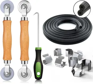 Screen Repair kit, Screen Roller Tool, Steel/Nylon Roller with Bear+8pcs Screen Clips+32ft Screen Spline+Removal Hook, 5 in 1 Window Screen Door Repair Kit,for Installing Door Window Mesh