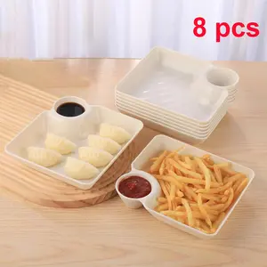 8-Piece Plastic Dumpling Plate Set with Sauce Compartments, Salad Plate, Snack and Sushi Appetizer Plate, Tortilla Dip Plate, Fruit Plate, Suitable for Parties and Picnics, Kitchenware.