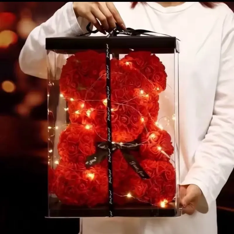 25cm Artificial Teddy Rose Flower Bear Romantic Valentines Day Gift Girlfriend Women Anniversary Wedding Party Supplies