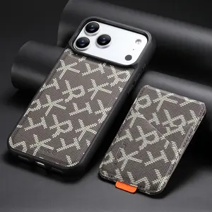 Magnet Wireless Charging Luxury Faux Leather Lettering Pattern Protective Phone Case Cover Casing Card Holder Stand For iPhone 17 Pro Max 16 15 For Unisex Relatives Friends And Elders Holiday Gift