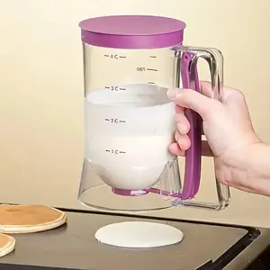 Batter Dispenser with Squeeze Handle and Measuring Labels for Cooking, Perfect Kitchen Tool for Pancakes, Cupcakes, Waffles, Muffins, Crepes and Baked Goods, Easy Pour Design for Precise Baking, Durable Purple Bakeware Accessory.